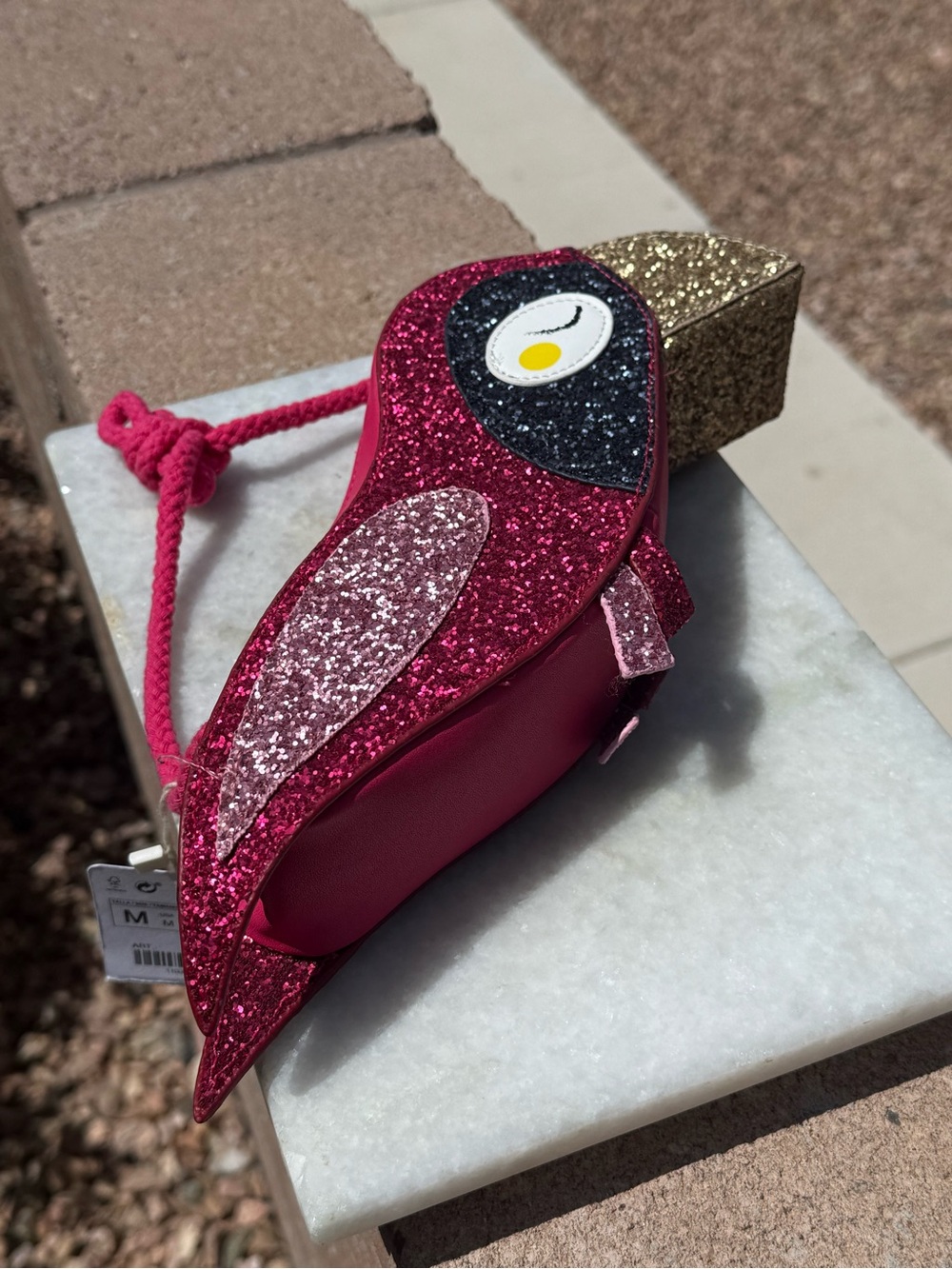 NWT Zara Girls Glitter Toucan Bird Bag Purse Pink Gold Tropical